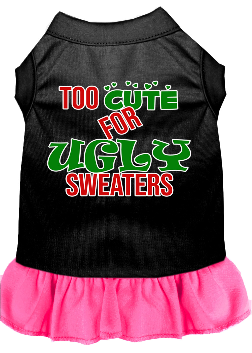 Too Cute for Ugly Sweaters Screen Print Dog Dress Black with Bright Pink XL